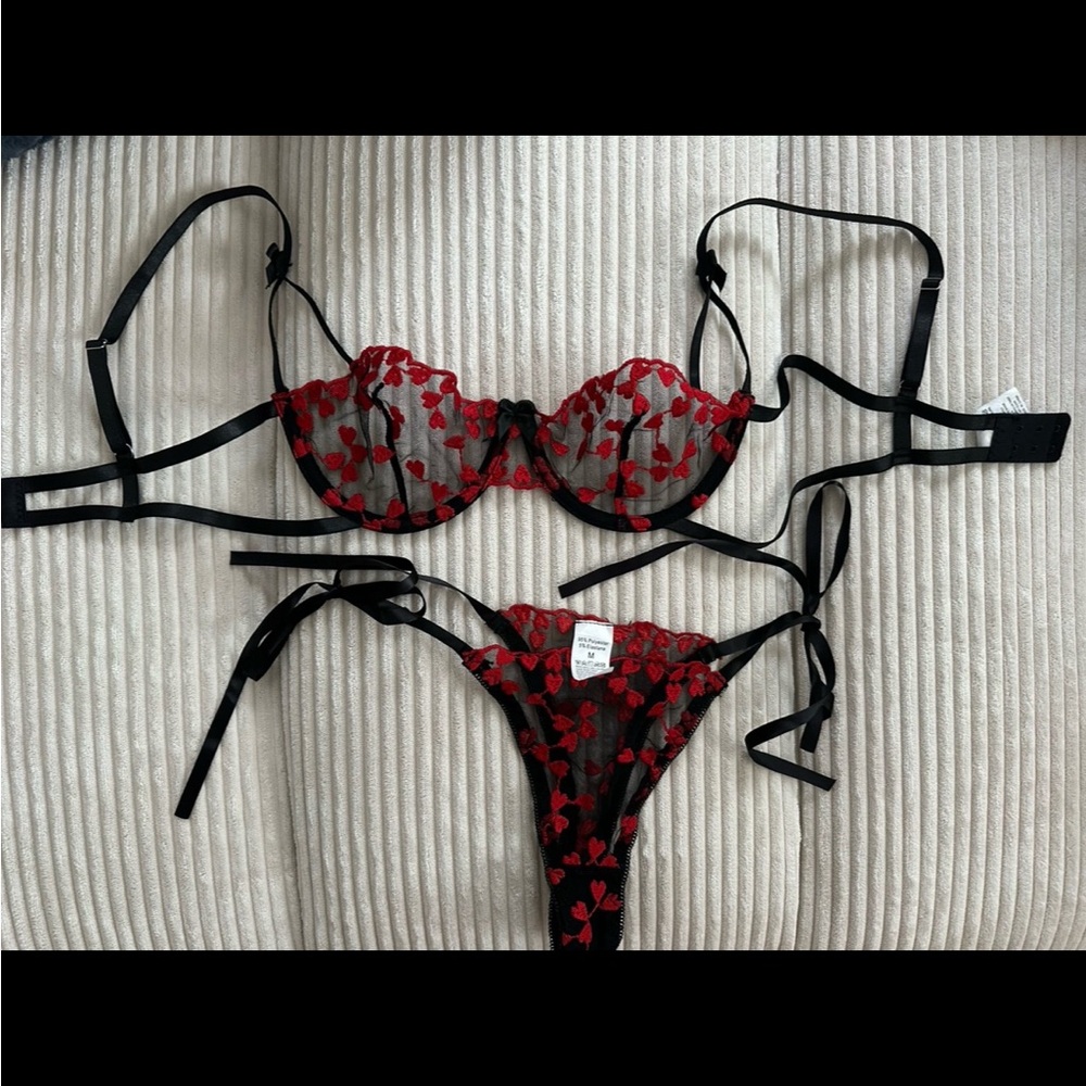 Sheer Black and Red Floral Lingerie Set